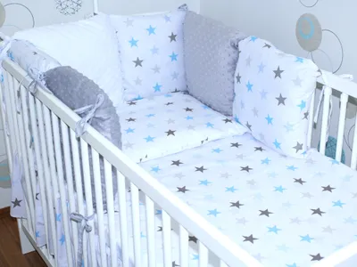 Produktbild von Baby Nestchen mit 6 x Kissen - MINKY und Baumwolle -Umrandung für Laufstall, Hausbett, Babybett, Kinderzimmer - 09