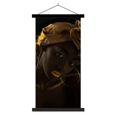 Produktbild von MuchoWow® Textilposter Frauen - Kopftuch - Gold - Luxus 40x80 cm mit schwarzem Rahmen - Wandemalerei