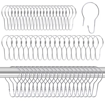 Image de Crochets pour rideau de douche - Anneaux pour rideaux en acier inoxydable - Lot de 60 pièces pour rideaux de douche