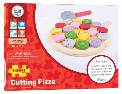 Produktbild von BigJigs Holz Pizza Spielset mit Schneider - 26-teiliges Spielzeugset