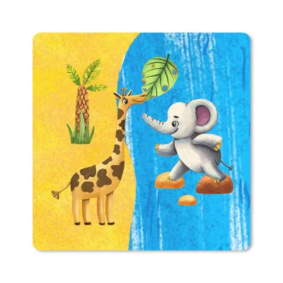 Produktbild von MuchoWow® Mauspad Mousepad Elefant - Giraffe - Strand - Meer 20x20 cm - Mousepads - Maus Mat - Pad - Mausunterlage - Desk Mat - Bureauartikeln