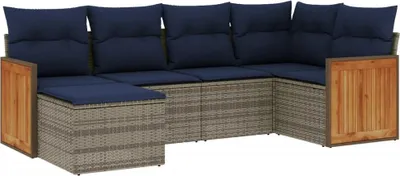 Produktbild von 6-teiliges Gartensofa-Set mit Kissen, grau, Polyrattan