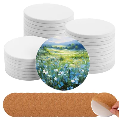 Keramik-Untersetzer, 20 Stück, 10,3 cm, rund, unglasiert, mit Kork