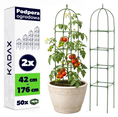 Image de Tuteur en forme d'obélisque KADAX 176 x 32 cm, lot de 2, treillis avec 50 attaches pour tomates, roses et plantes grimpantes, tuteurs métalliques avec revêtement en plastique