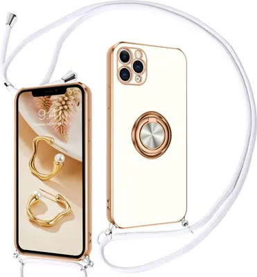 Produktbild von Hülle für Apple iPhone 11 Pro Max Weißgold Silikon + Ring Lanyard A2161