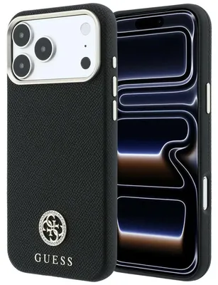 Obrázok produktu pre Kryt Guess Grained Round Strass Logo s magnetickým pridaním MagSafe pre iPhone 18 Pro / 17 Pro, čierny