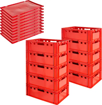 Produktbild von Fleischkiste E2 mit Deckeln Fleischkiste Rot Fleischerkiste Fleischkisten Kiste Fleischkiste Eurobox Lebensmittelecht 60 x 40 Metzgerkiste Auswahl Kingpower, Anzahl:10