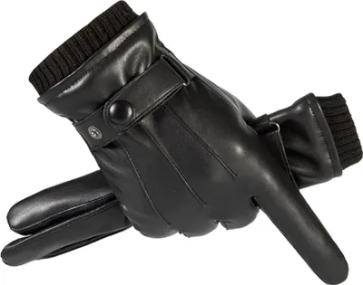 Produktbild von 2 Stück Fingerhandschuhe aus echtem Leder – dreirippig, schwarz – Einheitsgröße