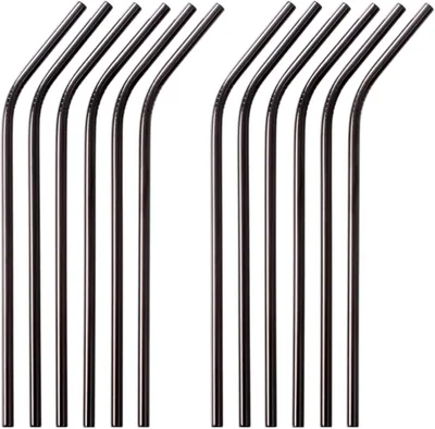 Imagen del producto de Pajitas curvas - Juego de 12 - Pajitas de acero inoxidable plateado - Aptas para lavavajillas - Pajitas de metal reutilizables