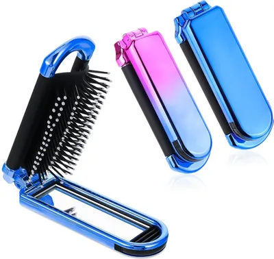 Image de Brosse à cheveux pliable avec miroir 2 pièces Brosse à cheveux de voyage Rose Bleu