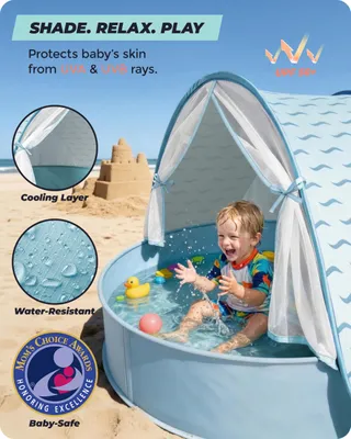 Produktbild von Strandmuschel 3-in-1, UV-Schutz UPF 50+, blau, mit Tragetasche und Heringen, für Strand