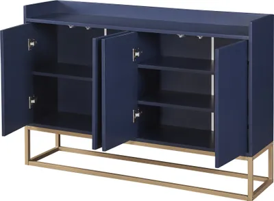 Produktbild von Merax Kommode Sideboard mit 4 Türen und verstellbaren Ablagen, goldenen Metallrahmen und Push-to-Open Funktion, Wohnzimmerschränke Massivholz Anrichte, 120*30*80 cm