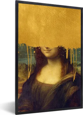 Produktbild von MuchoWow® Gerahmtes Poster Mona Lisa - Da Vinci - Gold 20x30 cm - Poster mit Schwarzem Bilderrahmen Wandposter Rahmen Foto Bilder - Drucken - Bilder Poster im Rahmen
