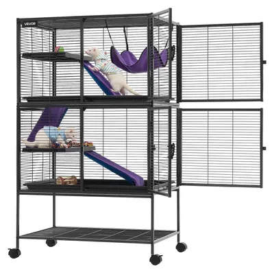 Obrázek produktu pro VEVOR Klec pro menší zvířata, kovová, klec pro fretky, 77x52x130 cm, vhodná pro fretky, činčily, pískomousy, morčata a králíky, 4 patra, ocelové pletivo s roztečí 13,97 mm, kolečka s aretací