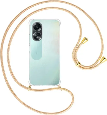 Produktbild von Handykette Backcover-Schutzhülle mit Band (Metall goldfarben) für Oppo A58 4G (CPH2577) - Goldkordel