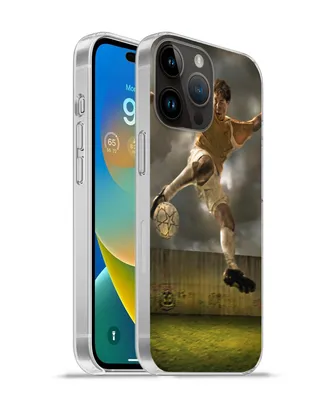 Produktbild von MuchoWow® Handyhülle Schutzhülle Hülle für Apple iPhone 14 Pro Max Eine Illustration eines Fußballspielers, der den Ball schießt - Jungen - Kinder Silikon Softcase Handy Hülle - Hardcover