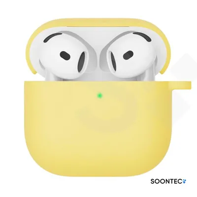 Produktbild von SOONTEC Hülle für AirPods 4 Generation Case Silikon Schutzhülle Kopfhörer Etui Slim Cover in Gelb mit Karabiner-Ring
