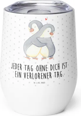 Produktbild von Mr. & Mrs. Panda Thermobecher Pinguine Kuscheln - Weiß - Geschenk, Edelstahlbecher, Hochzeitstag, Isolierbecher, Freundin, für, Frauen, kaffee tasse, Mitbringsel
