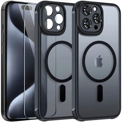 Zdjęcie produktu dla Etui Do Iphone 13 Pro Magsafe Czarne Case Pancerne Osłona Aparatu + Szkło