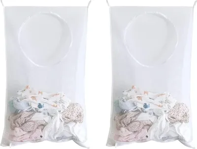 Produktbild von Hängende Wäschekorb Tür Wäschetasche - Organisierende Tasche für Schlafzimmer und Badezimmer (Set von 2, Weiß)