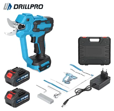 Produktbild von Drillpro Akku Astschere 21V Brushless Elektrische Gartenschere mit Digitalanzeige 30mm Schnittdurchmesser SK5 Stahl, Typ C mit 2 Akkus