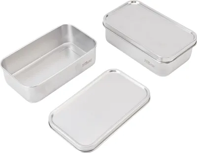 Imagen del producto de 2 fiambreras metálicas de 800 ml de capacidad, fabricadas en acero inoxidable 304, portátiles y aptas para guardar alimentos, ideales para llevar al colegio