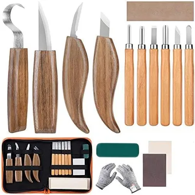 Image de Set d'outils en bois 15 pièces avec outils de coupe et gants de sécurité pour débutants