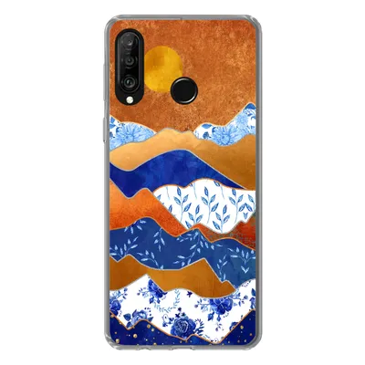 Produktbild von MuchoWow® Handyhülle Schutzhülle Hülle für Huawei P30 Lite Delfter Blau - Gold - Blumen Silikon Softcase Handy Hülle - Handyhülle