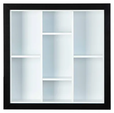 Wandvitrinekasten, 7 Fächer, MDF schwarz/weiß, 66,5x13,7x66,5 cm