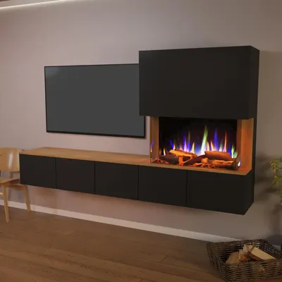 Produktbild von Glow Fire Elektrokamin 'PR6' | LED Standkamin in Schwarz (Beton) mit Heizung (1500 W) | HxBxT: 130x102x33 cm
