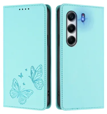 Image de Étui en cuir pour Tecno Camon 40 Pro 4G, motif papillon, étui portefeuille à rabat avec support, vert menthe