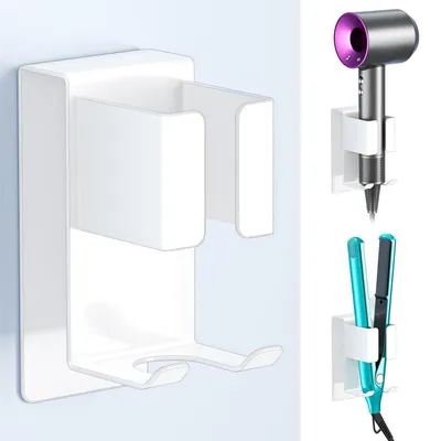 Image de Support mural pour sèche-cheveux, sans perçage, blanc, 1 pièce