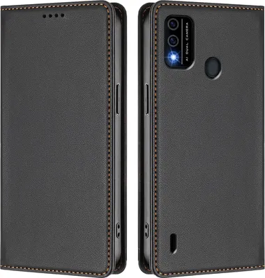 Immagine prodotto di Custodia in pelle per itel A48, custodia a libro magnetica in Finto cuoio con supporto. Nero