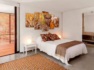 Image de Tableau acoustique Afrique Femme 200 x 100 cm Tableaux Mousse acoustique Absorbeur acoustique haute performance Isolation acoustique Toile 5 pièces Tableau mural Acoustique intérieure Isolation acoustique h-C-0013-b-m