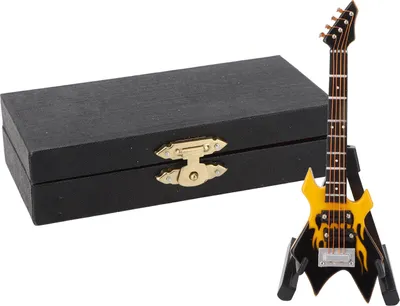 Immagine prodotto di Modello di basso, simulazione di legno in miniatura, chitarra, strumento musicale, ornamenti, giallo