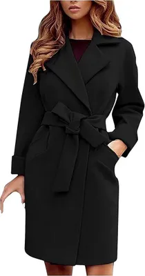Produktbild von ASKSA Damen Mittellange Winter Mantel Elegant Warmer Trenchcoat Jacken mit Gürtel Dufflecoat, Schwarz, S