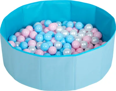 Obrázek produktu pro Selonis skládací míčová vana se 100 míčky pro dětské domácí mazlíčky na hraní, modrá:baby blue/powder pink/perleťová
