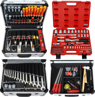 Produktbild von 418-18 Professioneller Aluminium-Werkzeugkoffer mit Werkzeugset und Steckschlüsselsatz in