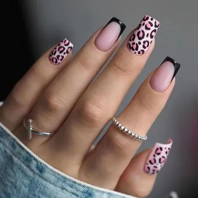 Image de Ceboic 24 pcs ongles mi-longs design léopard French nails, pour femmes & filles