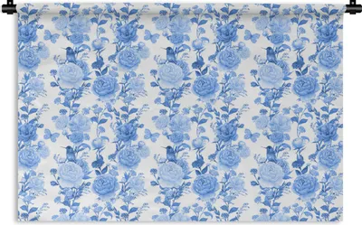 Produktbild von MuchoWow® Wandteppich Wandbehang Blumen - Blau - Rosen 120x80 cm Tapisserie Dekoration Wandtuch - Wanddekorationen - Wandtücher