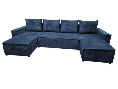 Image de Canapé d'angle en U ASTRA 299 cm en velours côtelé, bleu foncé Zoom 13