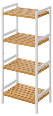 Zdjęcie produktu dla Półka na książki z 4 półkami, wolnostojąca | Kolor: naturalny i biały | Wymiary: 45 x 31,5 x 110 cm