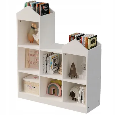 Image de Étagère blanche pour enfants, 7 compartiments, idéale pour ranger jouets, livres, accessoires et autres objets