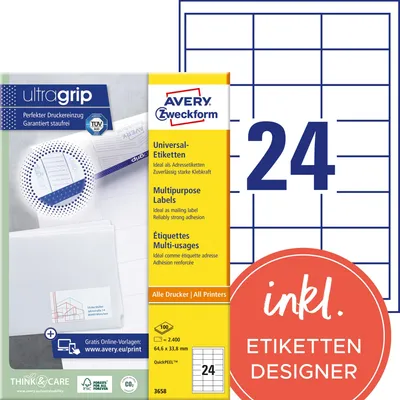 Obrázek produktu pro Avery - Etiketten - weiß - A4 (210 x 297 mm) - 100 Stck. 24) (3658)