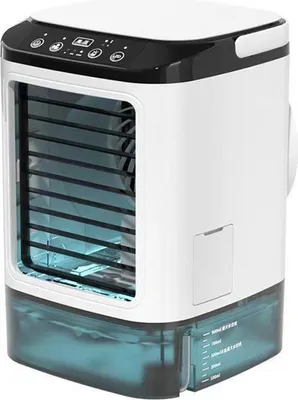 Image de Climatiseur portable avec humidificateur – Ventilateur de table USB avec refroidissement par évaporation, éclairage LED, 3 vitesses et double fonction de brumisation