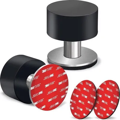 Obrázek produktu pro Robustní dveřní zarážka z nerezové oceli s gumovým tlumičem hluku – 2 ks