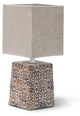 Zdjęcie produktu dla Lampa stołowa Aigostar, ceramiczna, żarówka E14, lampka stołowa w stylu vintage, idealna na stolik nocny, komodę lub stolik obok łóżka, abażur z tkaniny, styl retro, zabawny design