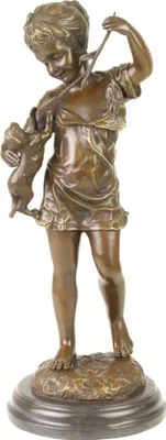 Produktbild von Bronzeskulptur Mädchen Katze im Antik-Stil Bronze Figur Statue 39cm