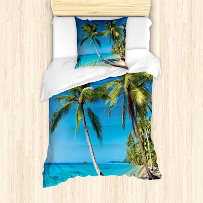 Produktbild von ABAKUHAUS Ozean Bettbezug Set, Kood Island Thailand Reise Urlaub Himmel Reiseziel In Asien als Druck, 135 x 200 cm + 80 x 80 cm, Hellbraun Grün Blau