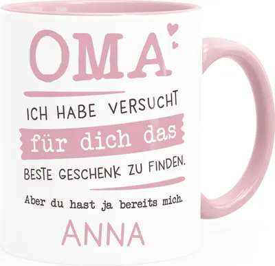 Produktbild von Tasse personalisiertes Geschenk Spruch Papa/Mama Ich habe versucht für dich das beste Geschenk zu finden... anpassbarer Name SpecialMe® Oma - 1 Name inner-rosa Keramik-Tasse